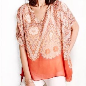 Anthropologie Maeve 100% silk boho poncho blouse M